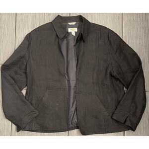 Talbots Black 100% Pure Irish Linen Open Front Blazer Jacket Womens Size 12